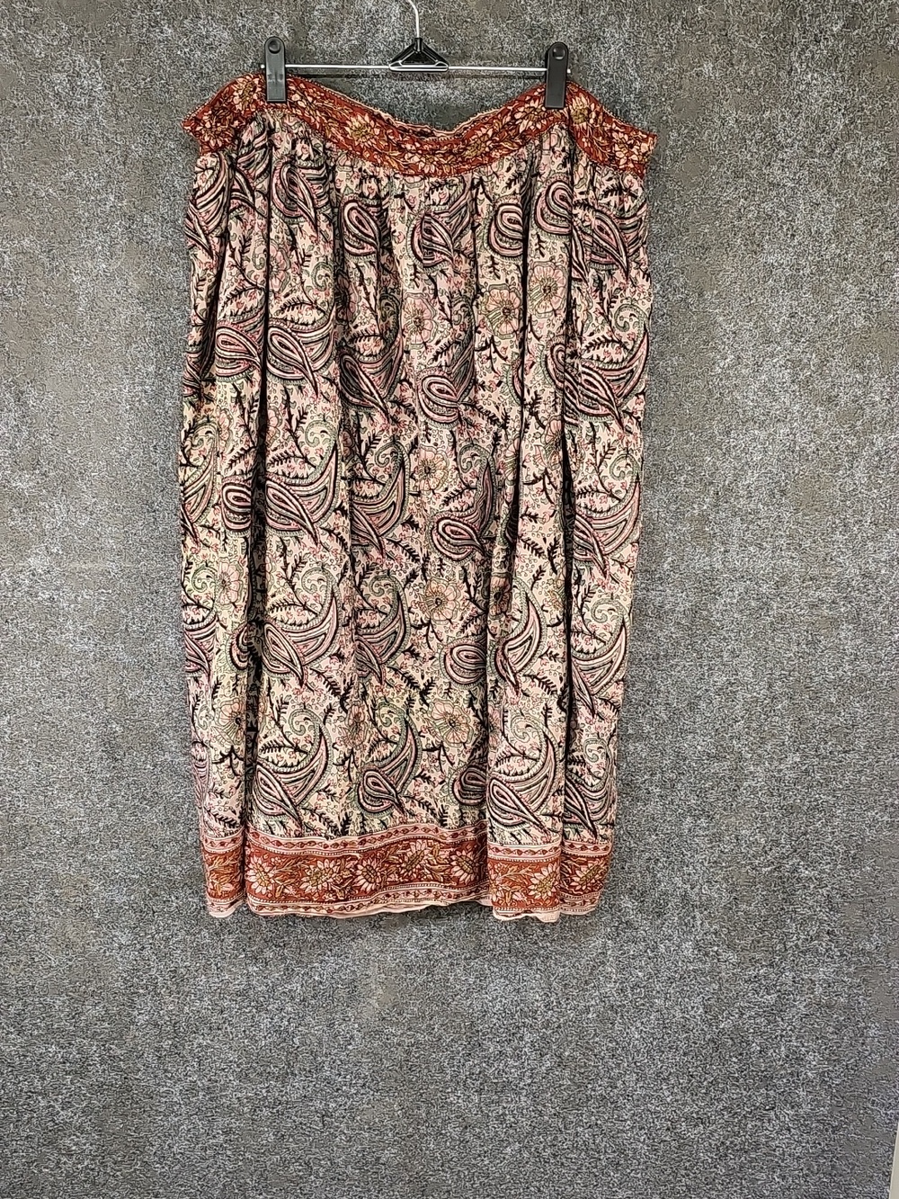 Fashion Passport Drawstring Skirt, Cotton, Pink Mint Rust Paisley Floral, Size S - Picture 5 of 9